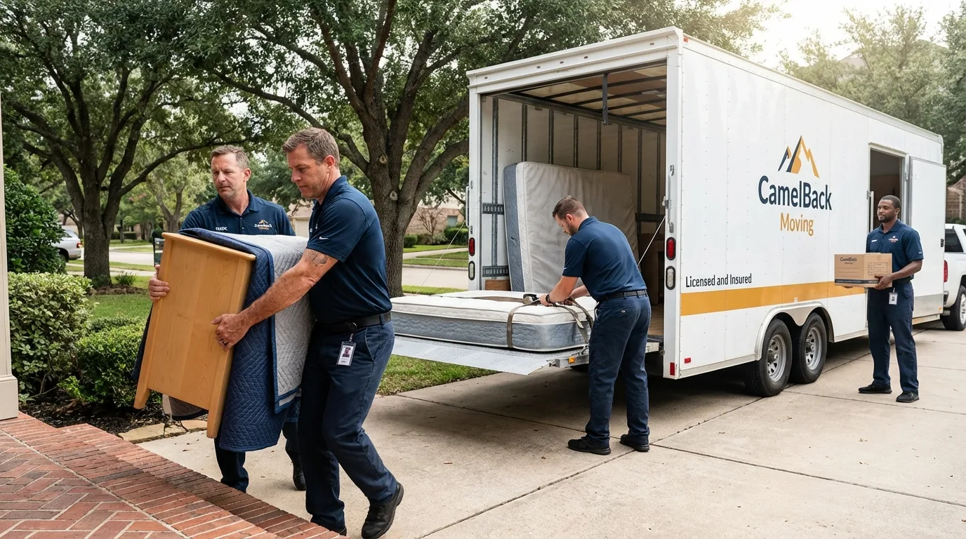 Crew loading residential truck for cross-state move from Waimanalo, HI