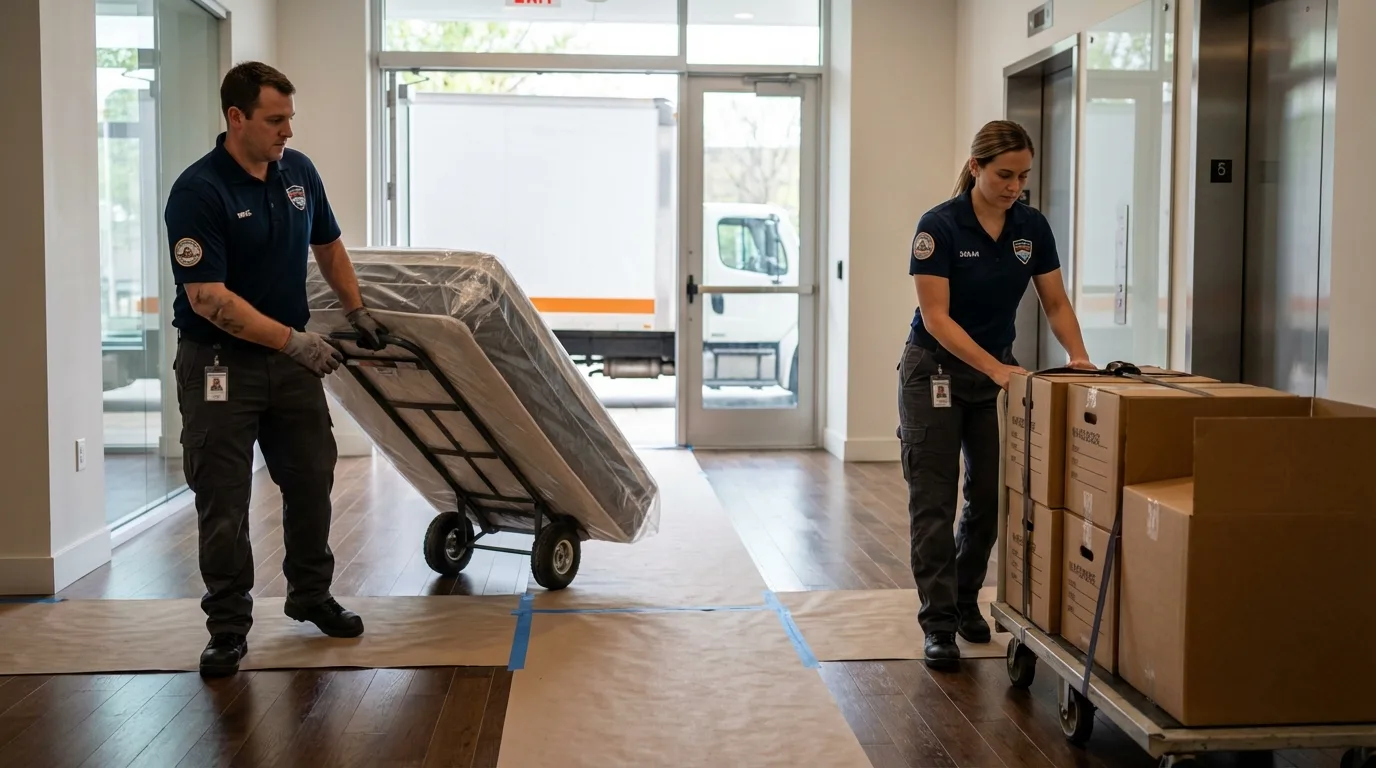 Professional apartment movers loading elevator in Waimanalo, HI