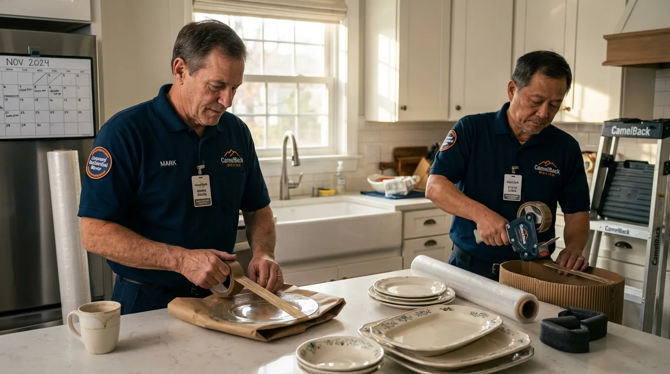 Professional crew packing kitchen dishware in Waimanalo, HI